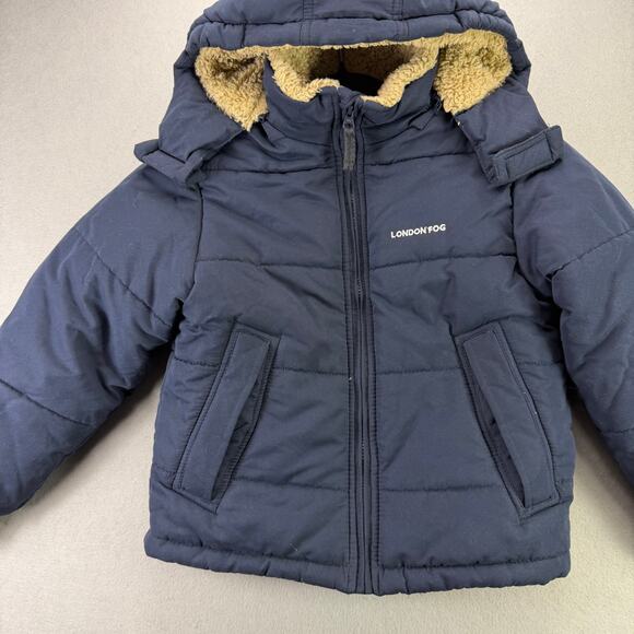 London Fog Kids’ Navy Blue Puffer Jacket with Faux Shearling Hood Size S/8 - Picture 4 of 12